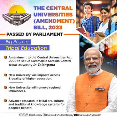 Rajya Sabha Passes Central Universities (Amendment), Bill, 2023 for establishment Sammakka Sarakka Central Tribal University