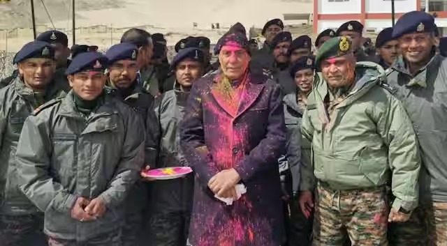 Rajnath Singh celebrates Holi with soldiers in Leh