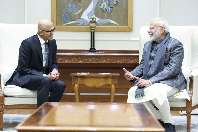 Microsoft Chairman and CEO Satya Nadella meets PM Modi